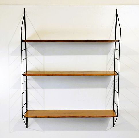 libreria, pensile, string, strinning, anni60, legno, rovere, wall, bookshelves, bookcase, 1960s, 