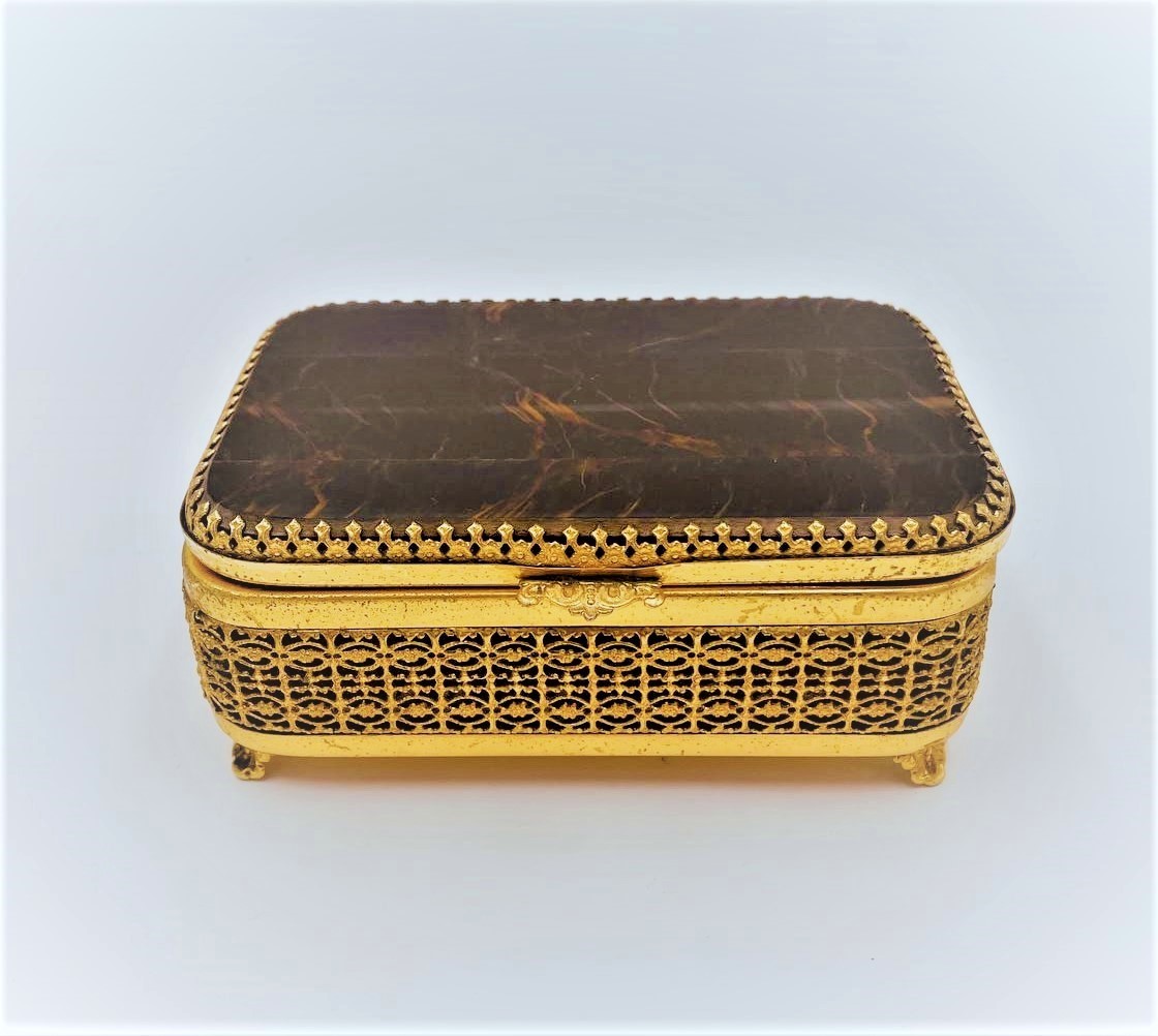 scatola, ottone, pietra, occhio, di, tigre, made, in, Italy, Italia, anni50, box, brass, tigers, eye, stone, 1950s, 