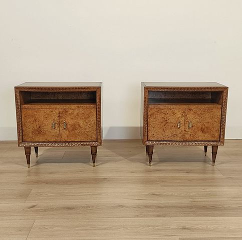 Arnaboldi, Carlo, &, fratello, Cantù, coppia, comodini, legno, anni50, 1950s, bedsidetables, walnut, wood, XXsec, XXcentury, Italy, Arnaboldi, design, 