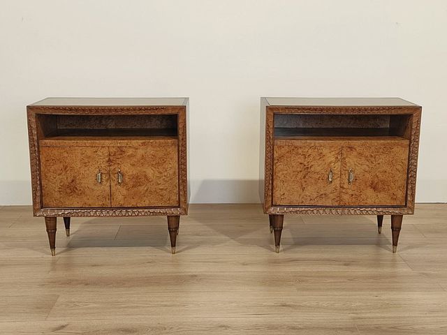 Arnaboldi, Carlo, &, fratello, Cantù, coppia, comodini, legno, anni50, 1950s, bedsidetables, walnut, wood, XXsec, XXcentury, Italy, Arnaboldi, design, 