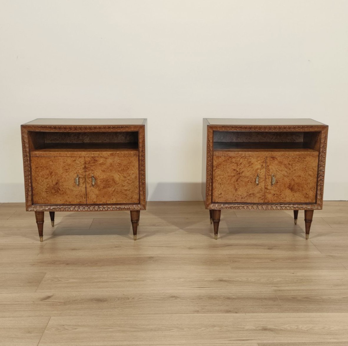 Arnaboldi, Carlo, &, fratello, Cantù, coppia, comodini, legno, anni50, 1950s, bedsidetables, walnut, wood, XXsec, XXcentury, Italy, Arnaboldi, design, 