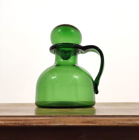 Grande, bottiglia, Vetrerie, di Empoli, vetro, soffiato, verde, vetro, forte, spessore, anni50, Empoli, blowing, green, glass, 1950s, 