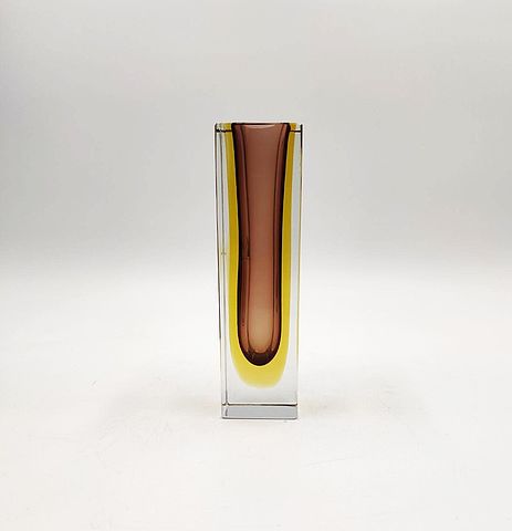 Murano, vaso, vetro, sommerso, colorato, campanella, vetreria, anni60, 1960s, italian, glass, 