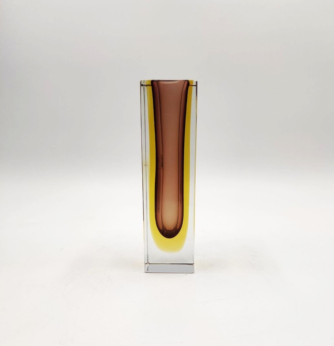 Murano, vaso, vetro, sommerso, colorato, campanella, vetreria, anni60, 1960s, italian, glass, 