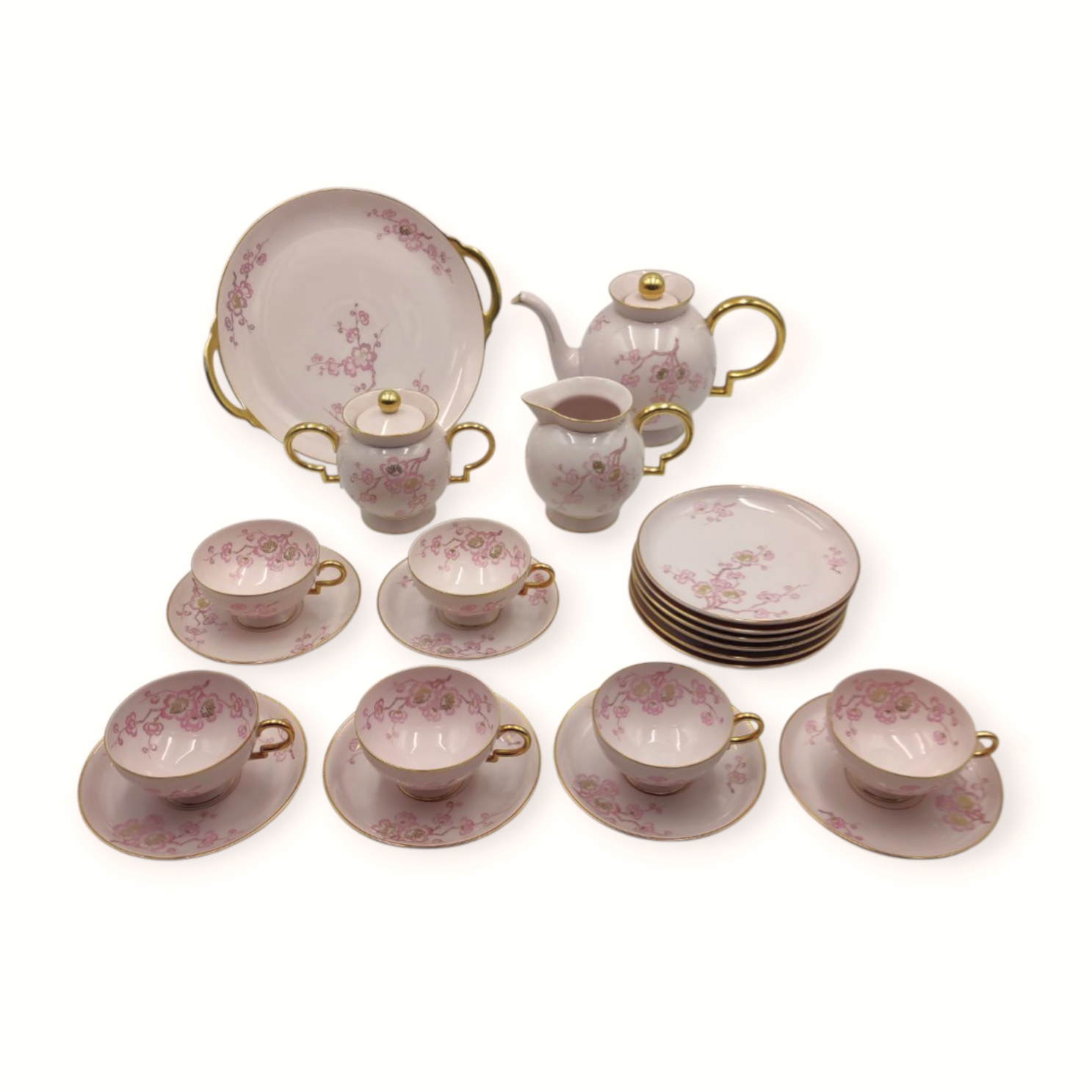 GioPonti, Gio, Ponti, servizio, Barbara, Pittoria, Doccia, anni30, 1930, 1933, ceramica, rosa, oro, decoro, fior, pesco,