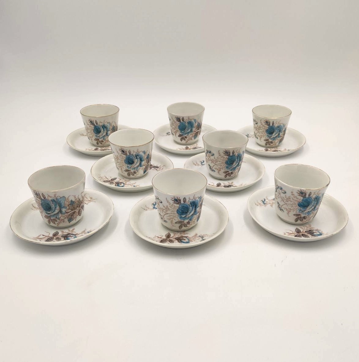 caffè, servizio, 8, persone, ceramica, bianca, decoro, a, mano, rosa, blu, ceramica, francese, sarreguemines, XIXsec, France, 1800, inizi, 1900, Francia, Italia, Ginori, 