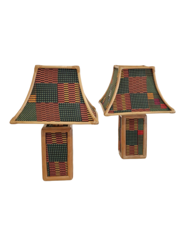 lampade, tavolo, bambù, tessuto, colori, motivi, geometrici, Africa, produzione, artigianale, Italia, 1960s, 1970s, table, lamp, bamboo, african, fabric, 
