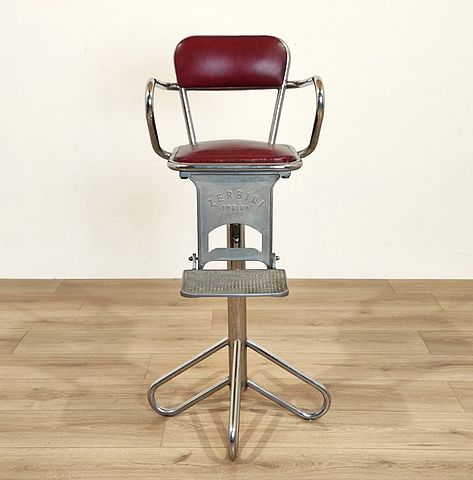 sedia, seggiolino, sgabello, barbiere, sedia, bambino, zerbini, torino, metallo, anni, 50, poltrona, parrucchiere, 1950s, Italy, 