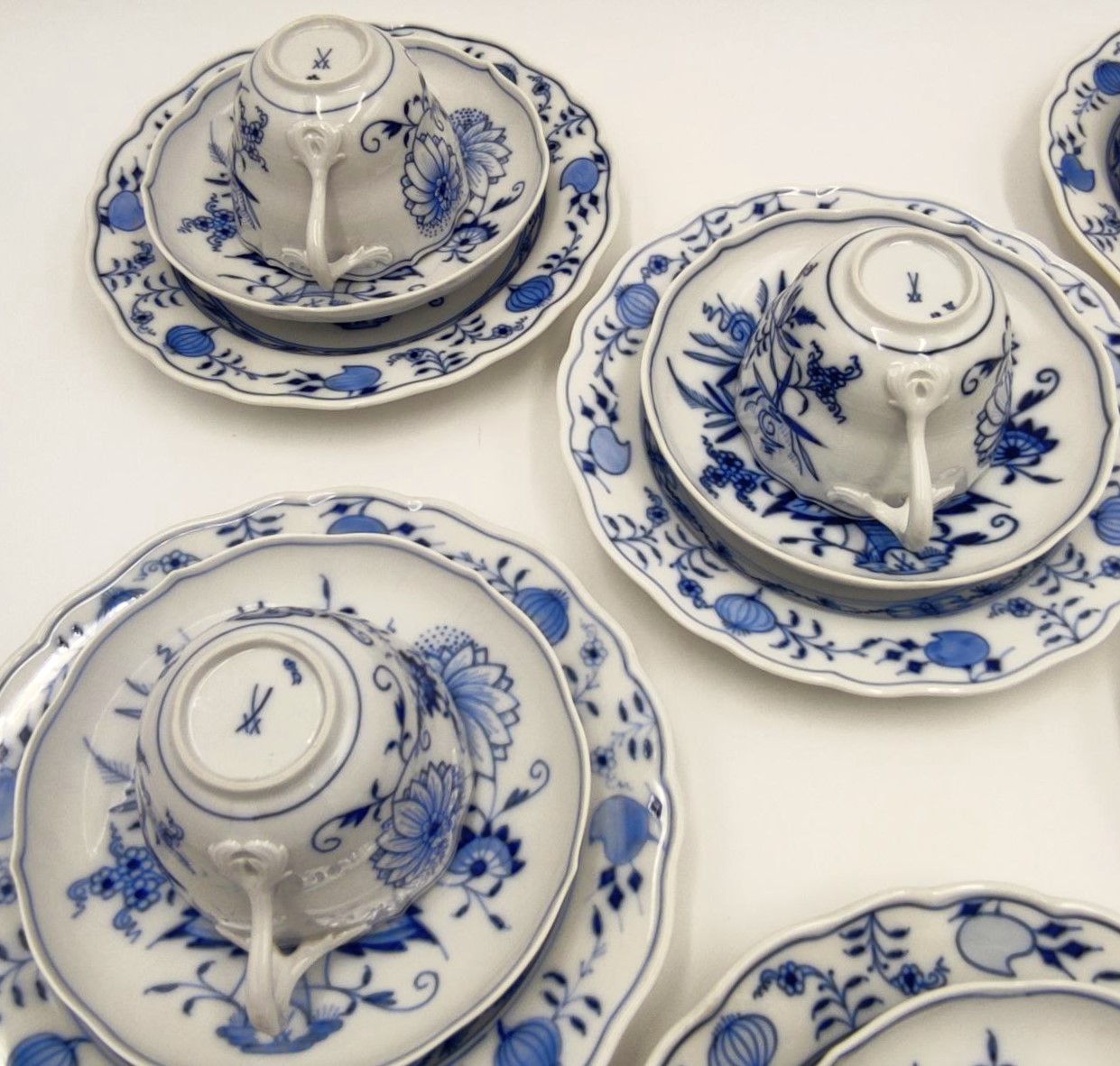 Meissen, servizio, tè, 8, persone, dipinto, a, mano, decoro, a, cipolla, blu, meissen, spade, incrociate, ceramica, reale, alta, qualità, Germania, anni50,