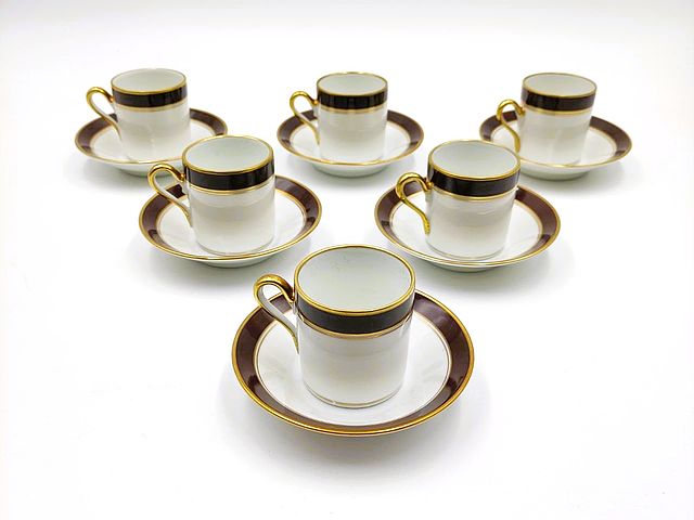 Pittoria, di, Doccia, Richard, Ginori, servizio, caffè, linea, impero, bordo, oro, linea, marrone, anni50, anni60, coffee, cup, italian, ceramic, 1950s, 