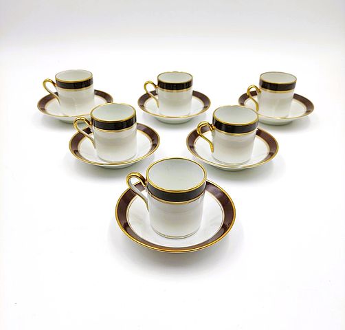 Pittoria, di, Doccia, Richard, Ginori, servizio, caffè, linea, impero, bordo, oro, linea, marrone, anni50, anni60, coffee, cup, italian, ceramic, 1950s, 