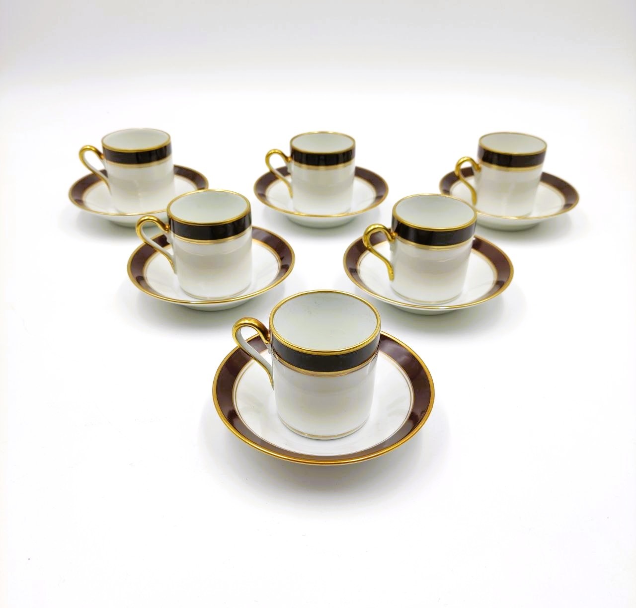 Pittoria, di, Doccia, Richard, Ginori, servizio, caffè, linea, impero, bordo, oro, linea, marrone, anni50, anni60, coffee, cup, italian, ceramic, 1950s, 