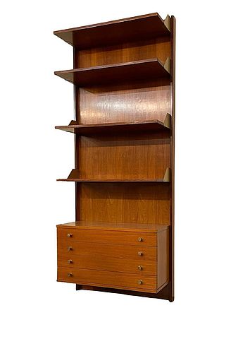 libreria, legno, teak, bookcase, teak, wood, ripiani, cassettiera, 1960, anni60, 1960s, Italia, Italy, modernariato, modernism, furniture, 