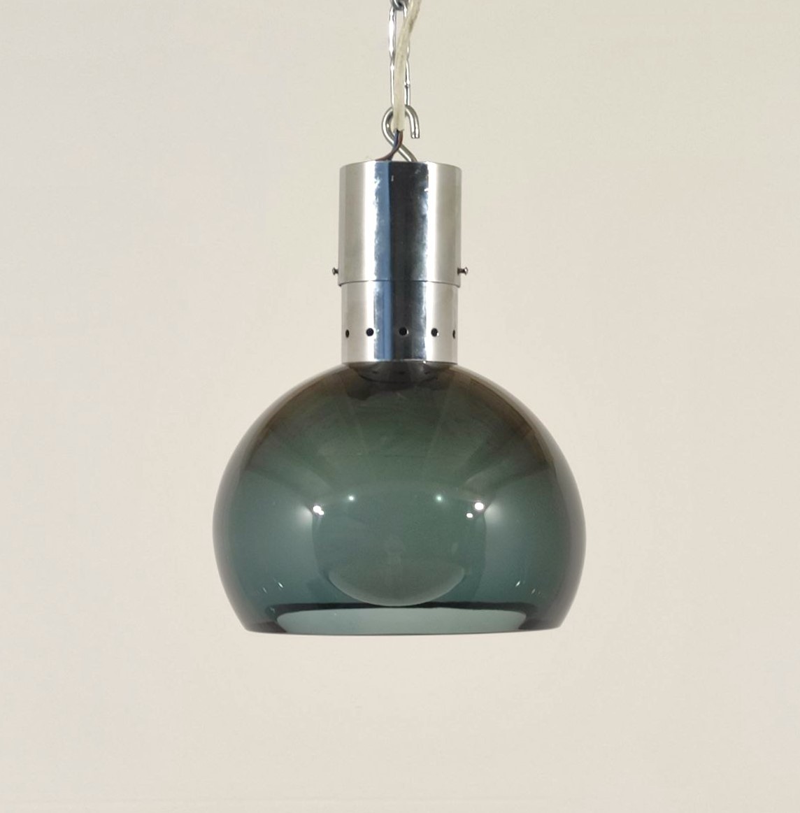 Flavio, Poli, Seguso, lampada, soffitto, ceiling, lamp, 1960s, FlavioPoli, vetro, pesante, sfera, metallo, cromato, anni60, Italy, Murano, Venice, 