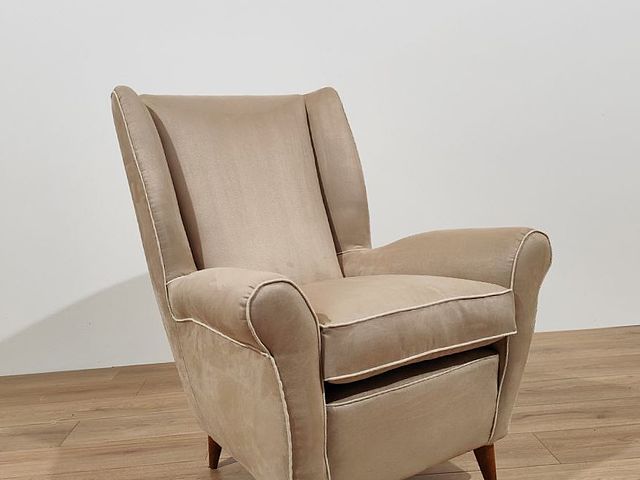 ISA, Bergamo, Giò, Ponti, GioPonti, poltrona, bergère, velluto, beige, design, Italy, 1950s, anni50, Milano, 