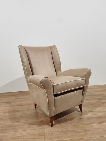 ISA, Bergamo, Giò, Ponti, GioPonti, poltrona, bergère, velluto, beige, design, Italy, 1950s, anni50, Milano, 