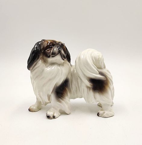 Goldscheider, Otto, Jarl, cane, Pechinese, ceramica, policroma, invetriata, decorata, mano, Austria, anni, 30, 1930, inizi, XX, secolo, policrome, ceramic, dog, antiquariato, antiques, malusardi, antichità, 