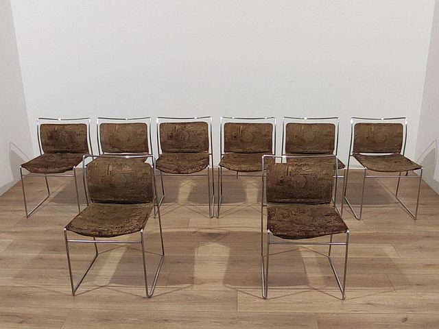 Kazuhide, Takahama, Simon, Gavina, Bologna, Tulu, sedia, impilabile, 8, sedie, 1968, 1969, tondino, metallico, cromato, made, italy, 1960s, Tulu, chairs, 