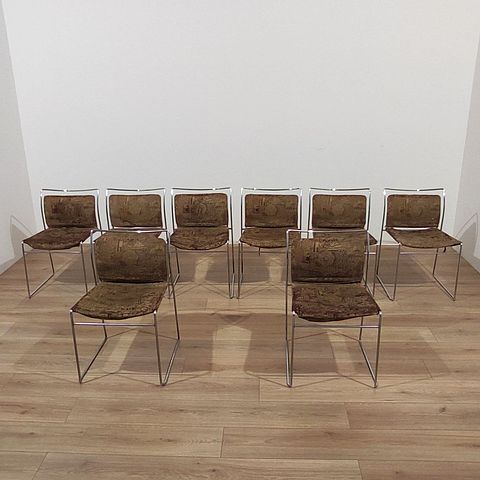 Kazuhide, Takahama, Simon, Gavina, Bologna, Tulu, sedia, impilabile, 8, sedie, 1968, 1969, tondino, metallico, cromato, made, italy, 1960s, Tulu, chairs, 