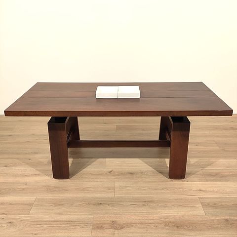 Bernini, Silvio Coppola, 1964, tavolo, rettangolare, pranzo, legno, noce, ciotole, ceramica, etichetta, Bernini, dinner, table, Italy, 1960s, 