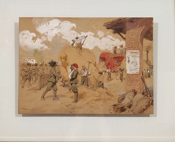Achille, Beltrame, Società, Anonima, Grandine, Assicurazioni, Generali, Soldato, convalescente, disegno, acquerello, biacca, 1917, 1918, almanacco, illustrato, 