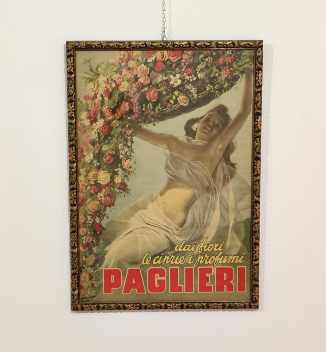 Gino, Boccasile, illustrazione, pubblicita, 1947 dai, fiori, le, ciprie, i, profumi, Paglieri, ante, 1950, versione, censurata, versione, casta, Zanini, Cellerino, Alessandria, stampa, litografia, cromolitografia, Printed, in, Italy, 1950s,