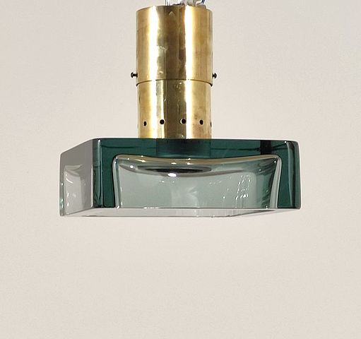 Flavio, Poli, Seguso, anni70, Murano, vetro, forte, spessore, vetro, doppio, acqua, marina, ottone, Seguso, lamp, 1970s, Italy, design, 