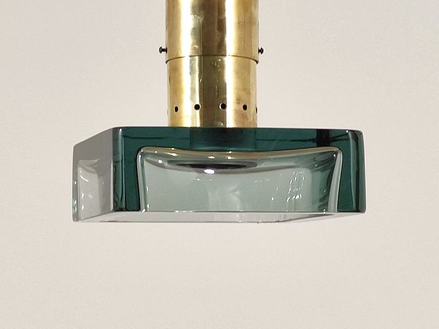 Flavio, Poli, Seguso, anni70, Murano, vetro, forte, spessore, vetro, doppio, acqua, marina, ottone, Seguso, lamp, 1970s, Italy, design, 