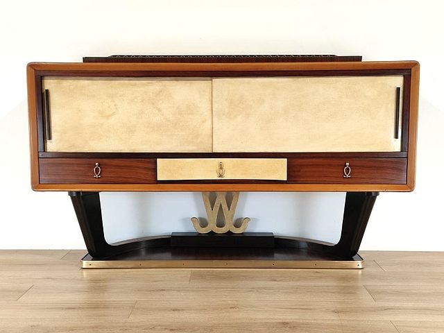 credenza, Osvaldo, Borsani, mobili, Varedo, anni50, legno, ottone, pergamena, mid-century, sideboard, Borsani, wood, brass, parchment, design, Italy, 1950s, 