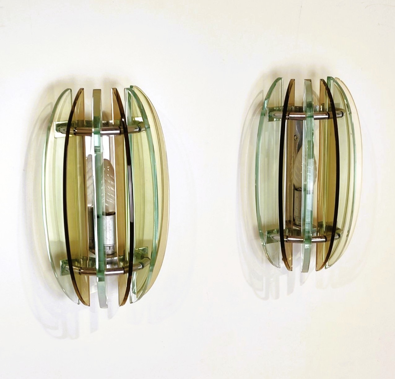 Veca, made, in , Italy, anni70, appliques, vetro, acqua, marina, fumé, metallo, cromato, 1970s, 