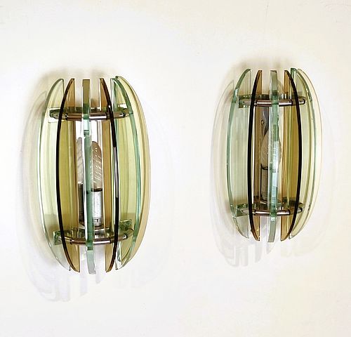 Veca, made, in , Italy, anni70, appliques, vetro, acqua, marina, fumé, metallo, cromato, 1970s, 