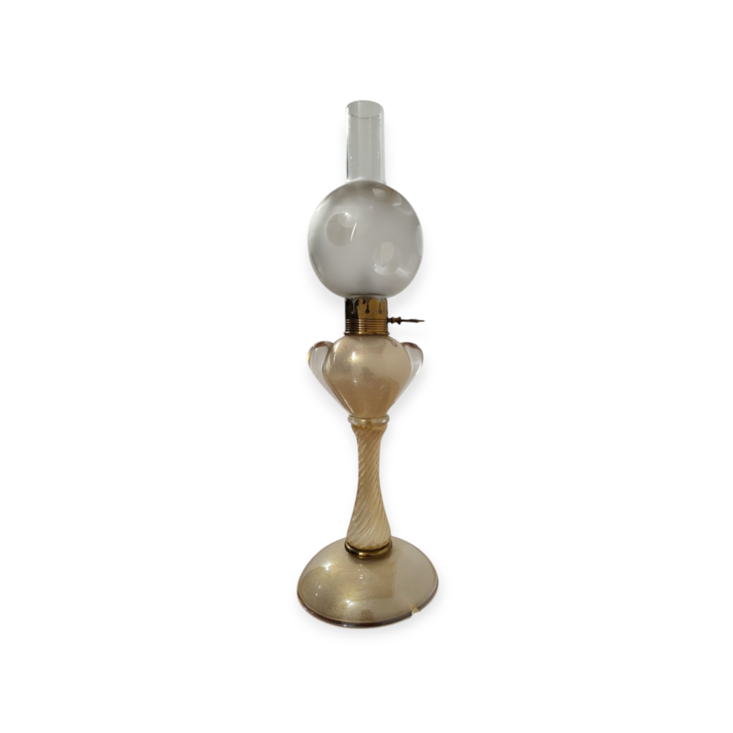 Sesugo, lampada, tavolo, lume, ad, olio, vetriaseguso, vetro, soffiato, Murano, Venezia, Italia, anni50, 1950s, italian, blowing, glass, foglia, oro, vetro, ambrato, lumeggiature, dorate, gold, leaf, glass, 