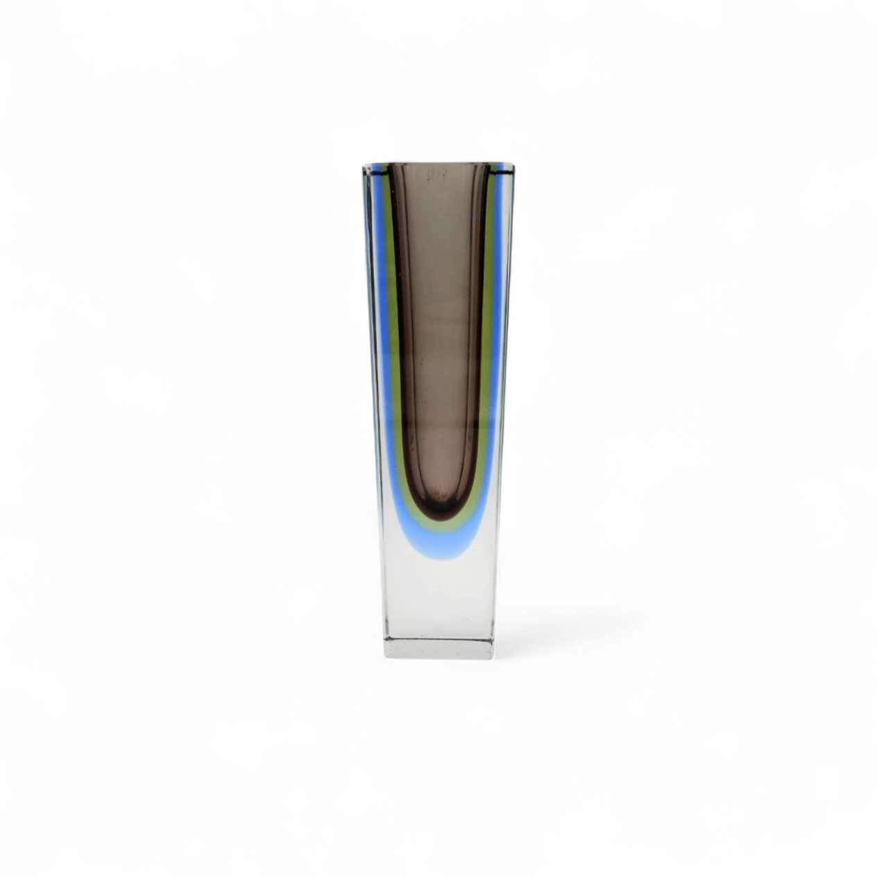 Murano, grande, vaso, vetro, sommerso, pesante, trasparente, verde, blu, anni60, Venezia, Italian, design, sommerso, glass, 1960s, 