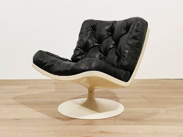 sedia, girevole, PLAY, ivm, struttura, fibra, vetro, vetroresina, cuscini, pelle, nera, anni60, spaceage, Play, ivm, swivel, chair, 1960s, 