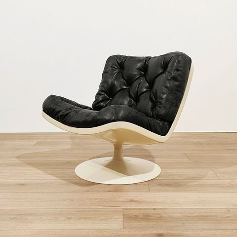 sedia, girevole, PLAY, ivm, struttura, fibra, vetro, vetroresina, cuscini, pelle, nera, anni60, spaceage, Play, ivm, swivel, chair, 1960s, 