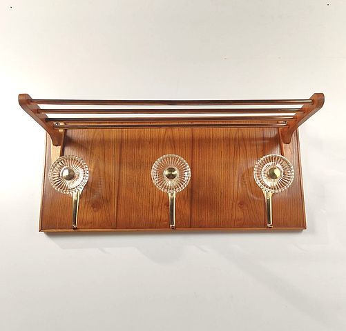 appendiabiti, portacappelli, legno, ciliegio, ottone, vetro, anni50, Italia, 