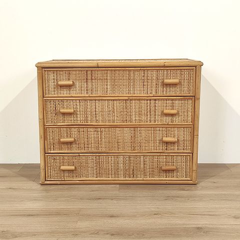cassettiera, comò, bambù, bamboo, rattan, vimini, Dal, Vera, anni70, anni80, 1970s, 1980s, Italy, 