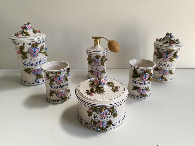 set, bagno, servizio, ceramica, arte, artistica,petucco, &, tolio, nove, vicenza, madame, monsieur, lui, lei, terraglia 