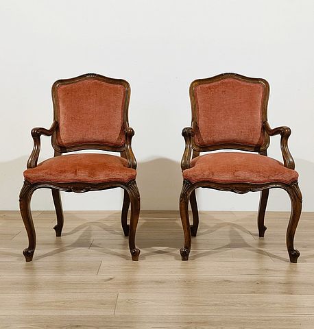coppia, poltrone, legno, noce, massello, stile, LuigiXV, metà, 1800, XIXsec, Italia, 