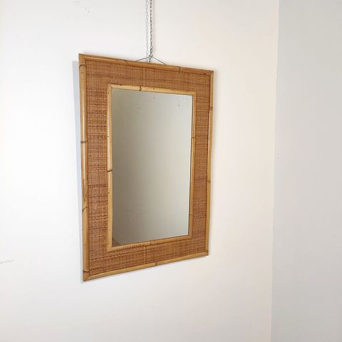 DalVera, produzione, mobili, bambù, rattan, vimini, Dal, Vera, specchio, anni60, mirror, bamboo, rattan, wicker, Italy, 1960s, 