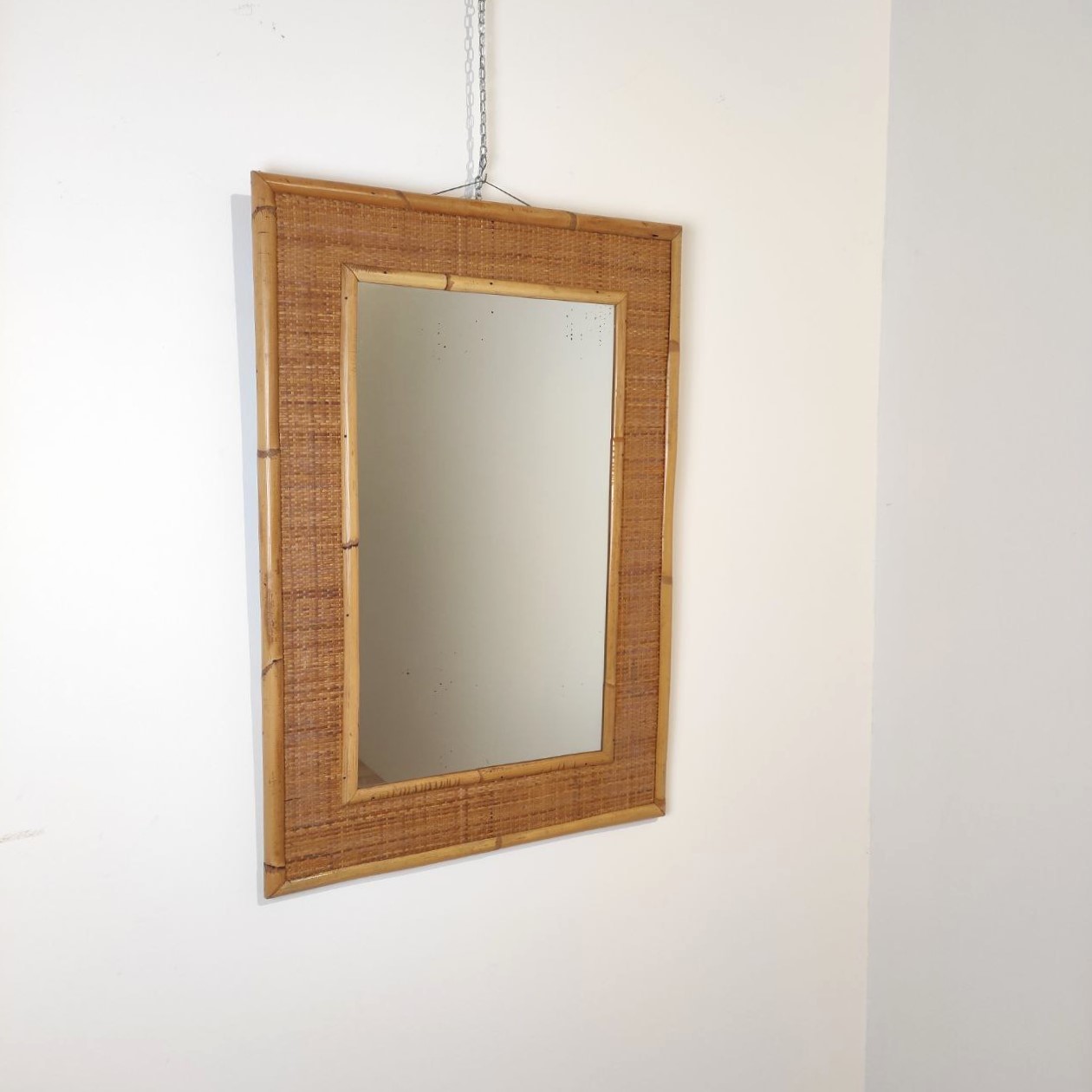 DalVera, produzione, mobili, bambù, rattan, vimini, Dal, Vera, specchio, anni60, mirror, bamboo, rattan, wicker, Italy, 1960s, 