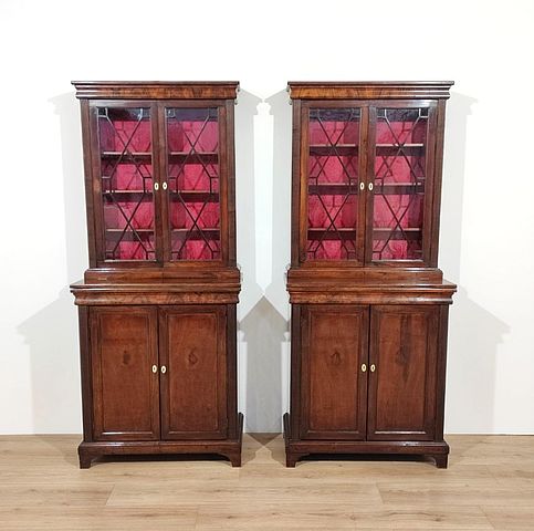 coppia, librerie, piccole, legno, noce, piano, estendibile, a, tiro, Italia, 1800, XIXsec, old, bookcase, walnut, wood, XIX, century, 