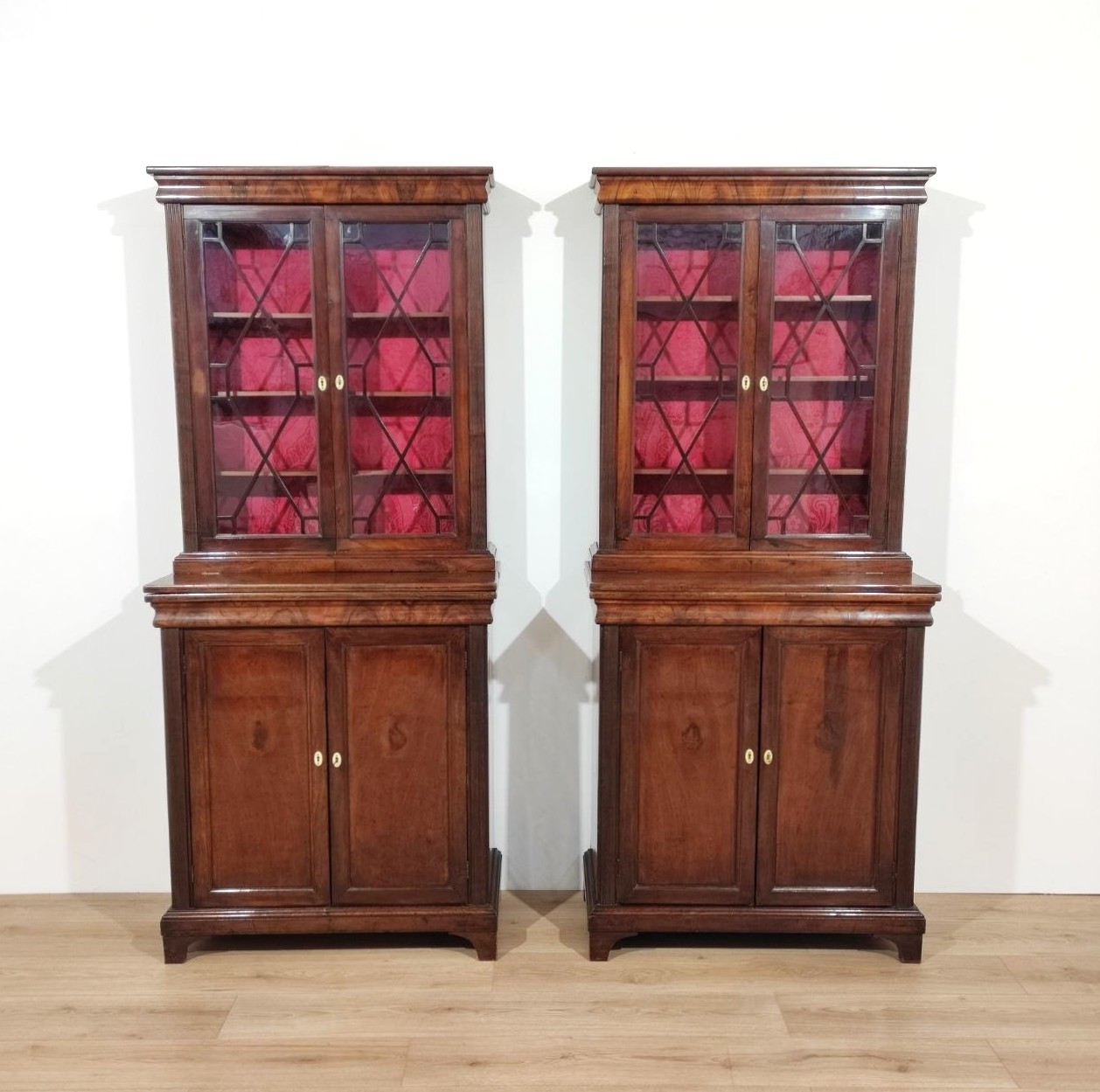 coppia, librerie, piccole, legno, noce, piano, estendibile, a, tiro, Italia, 1800, XIXsec, old, bookcase, walnut, wood, XIX, century, 