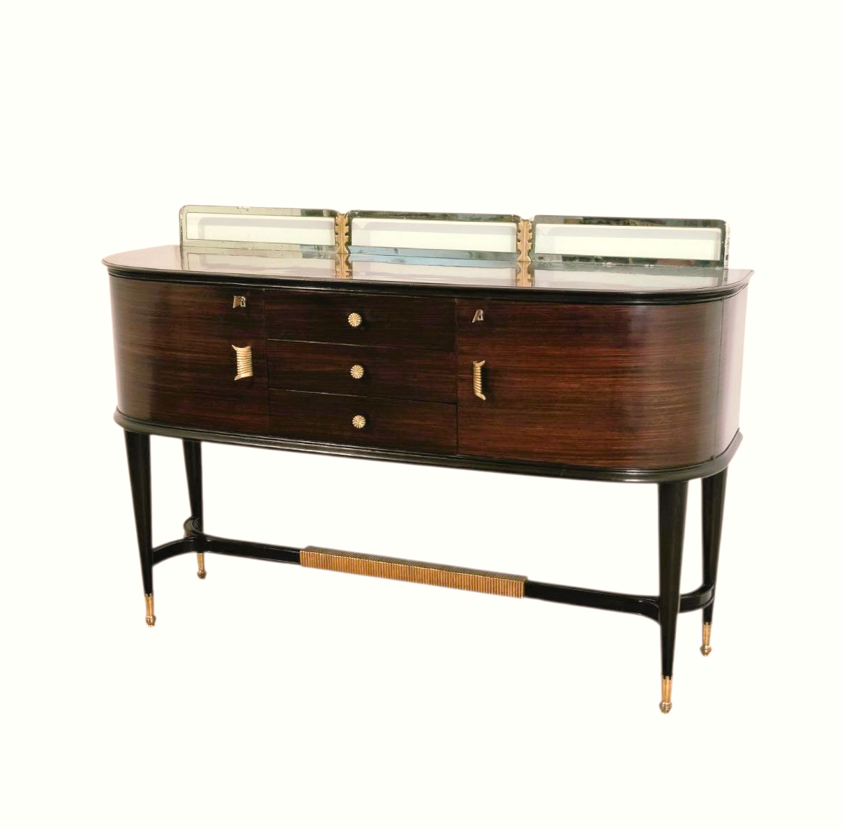 Paolo, Buffa, sideboard, Ulrich, Vittorio, Dassi, credenza, alto, high, design, dorature, legno, ottone, vetro, anni50, 1950s,