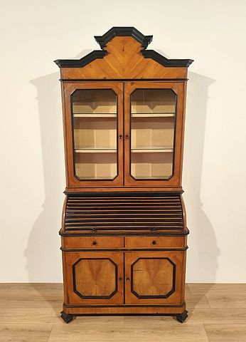 trumeau, Lombardia, '800, dettagli, ebanizzati, legno, noce, chiaro, biondo, rullo, piano, estraibile, metà, XIXsec, 1800, metà, Ottocento, velluto, ripiani, vetro, 