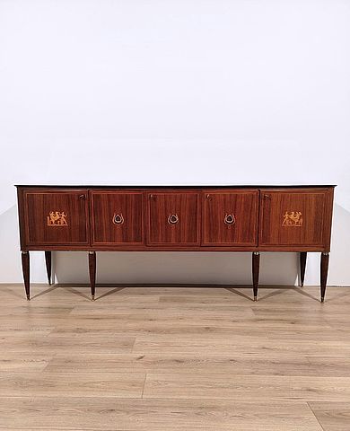 Paolo, Buffa, PaoloBuffa, Esposizione, Permanente, Mobili, Cantù, Palazzi, dellarte, sideboard, credenza, intarsi, legno, ottone, anni50, midcentury, Italy, 