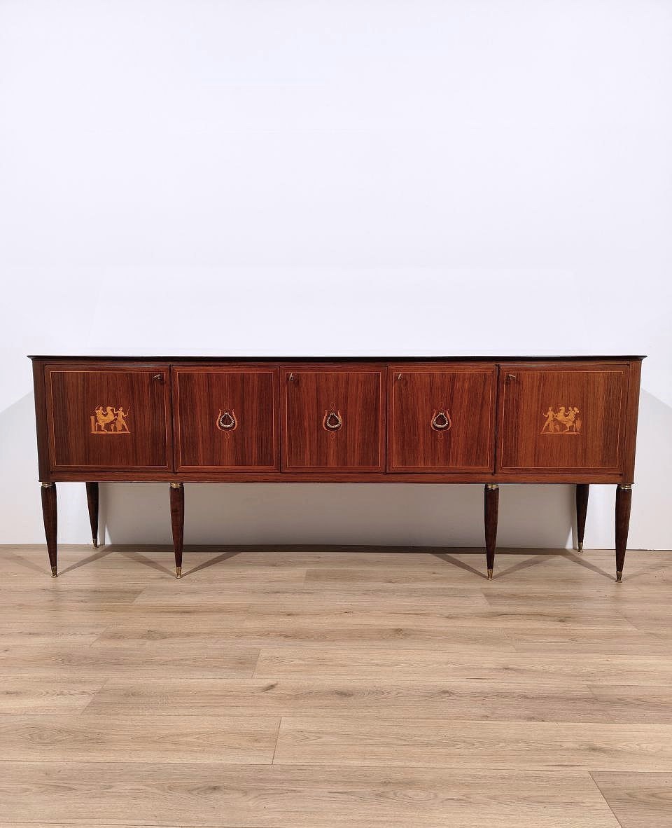 Paolo, Buffa, PaoloBuffa, Esposizione, Permanente, Mobili, Cantù, Palazzi, dellarte, sideboard, credenza, intarsi, legno, ottone, anni50, midcentury, Italy, 