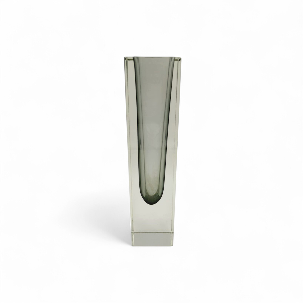 Murano, grande, vaso, vetro, sommerso, pesante, trasparente, toni, grigio, anni60, Venezia, Italian, design, sommerso, glass, 1960s, 