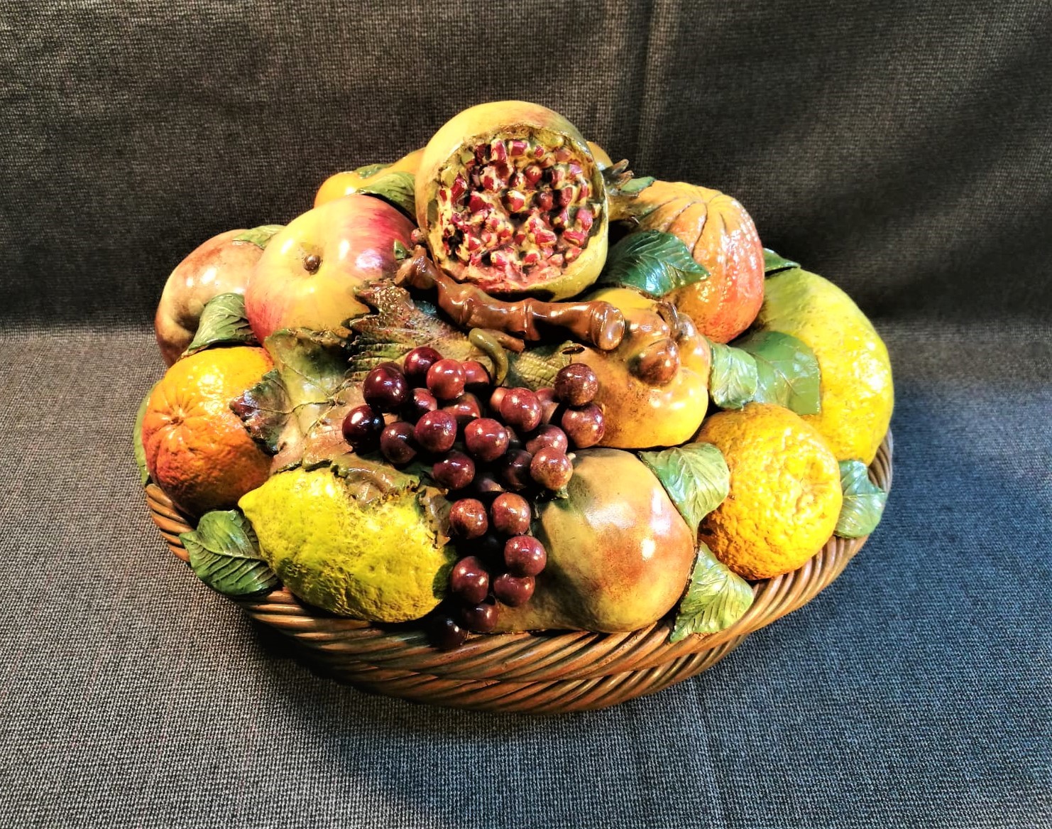 terracotta, cesto, frutta, terraglia, forte, Bassano, anni, 60, 1960, midcentury, Italia, Italy, 