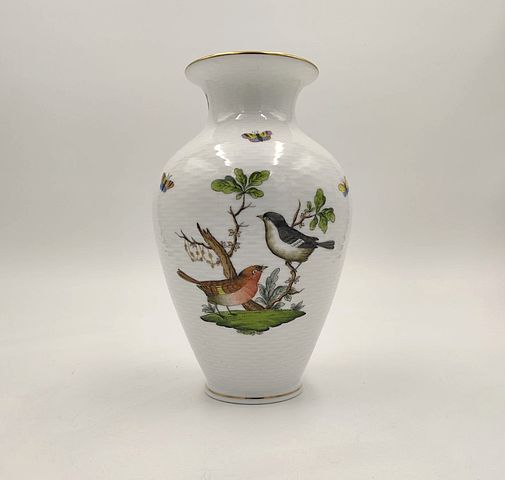 Herend, Hungary, vaso, porcellana, ceramica, bianco, herend, Rothschild, Osier, XXsec, decoro, uccelli, insetti, farfalle, Vase, herend, hungary, 